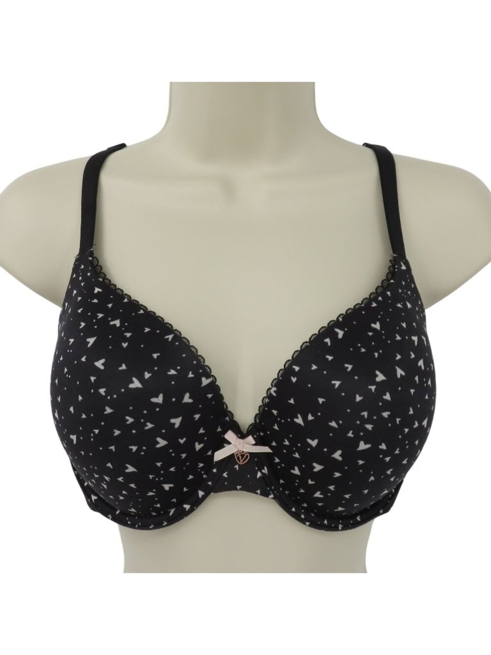 Victorias Secret 36C Body By Victoria Lined Perfect Coverage Bra Black Hearts